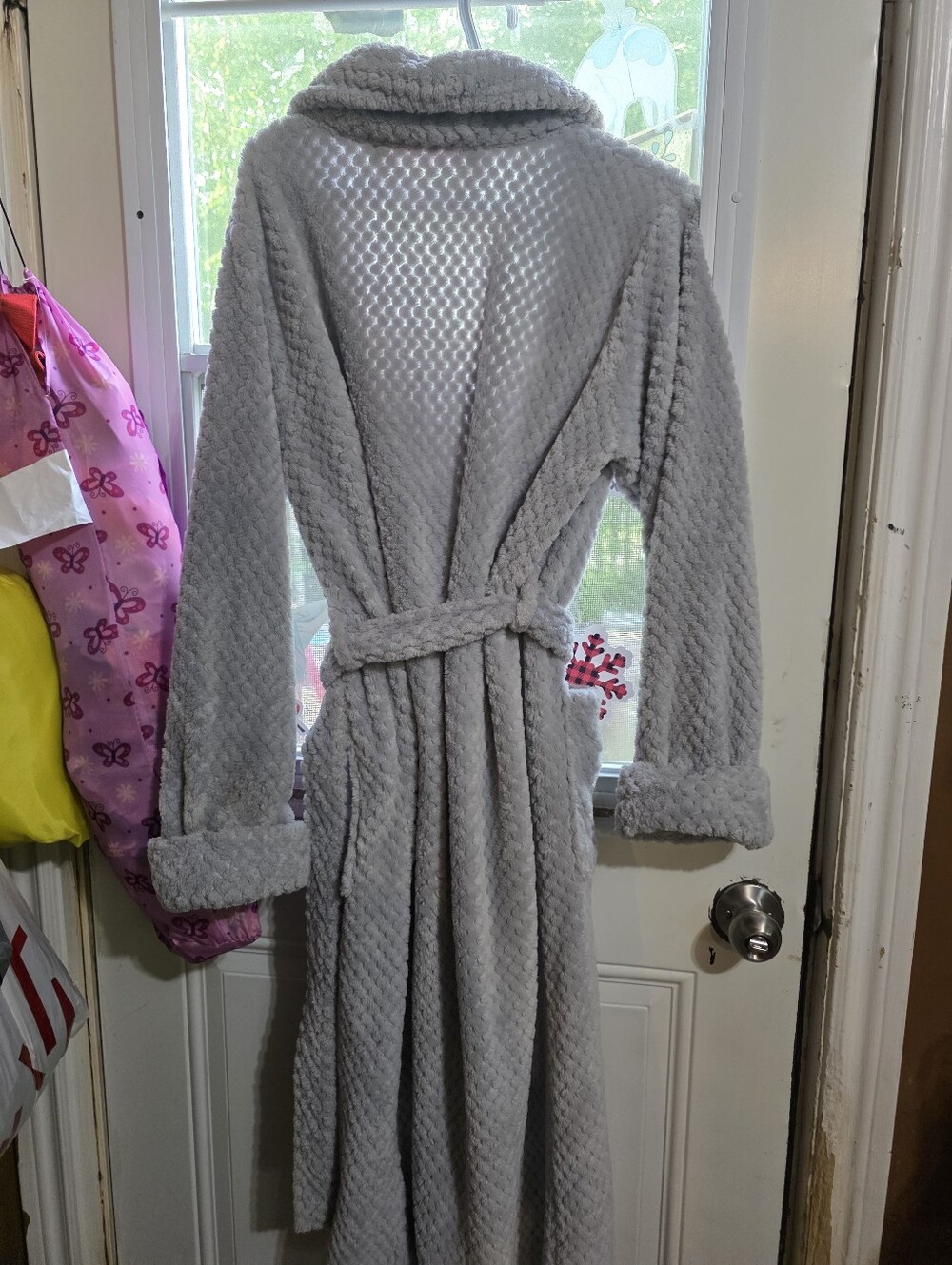 La Vie en Rose Gray Plush Robe with Pink Label